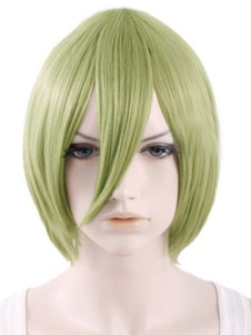 Perruque femme courte verte droite ébouriffée en fibre résistante à la chaleur