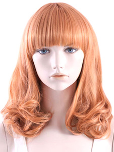 Perruque femme frisée orange en fibre de boucles en bas longueur épaule