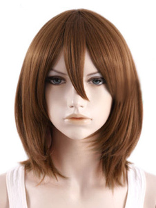 Perruque femme mi-longue droite marronne claire ébouriffée en fibre