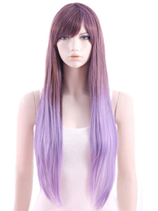 Perruque femme longue lilase dégradée ébouriffée droite de raie de côté
