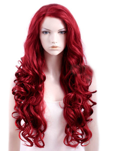 Perruque longue bordeaux frisée avec boucles en spirale