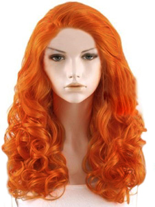 Perruque femme longue orange ébouriffée en fibre frisée et boucles en spirale