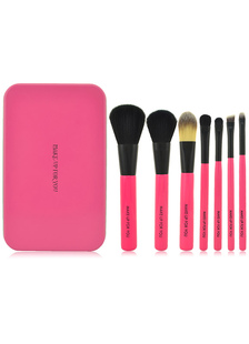 Pinceaux de maquillage de 7 pièces portables rose rouge avec boîte en fer