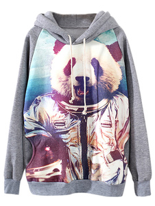 Sweater de sport en coton mélangé gris imprimé panda