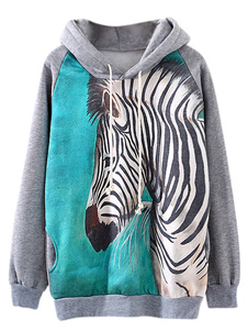 Sweat-shirt en coton mélangé gris imprimé de zèbre