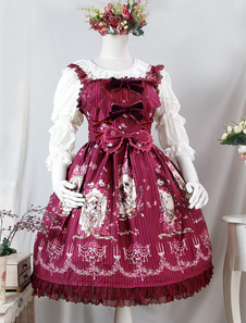 Belle robe à bretelles lolita en coton imprimé floral avec noeud et rayure