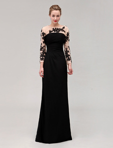 Robe mère de mariés en satin de soie stretch noir longueur plancher