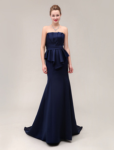 Robe mère de mariés bustier plissée à traîne en satin plissé à volants avec ceinture