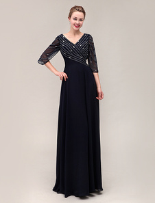 Robe mère de mariés en chiffon de col V longueur plancher