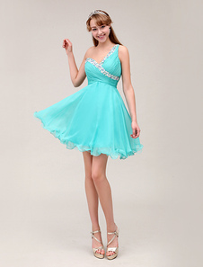 Mini robe magnifique fête de la rentrée verte forêt à une épaule avec perle