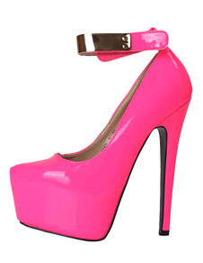 Chaussures à talons aigus et bout pointu en PU rose fluo avec velcro