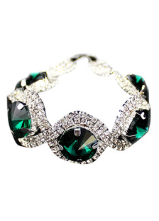 Bracelet chaîne femme métallique rond avec strass verte