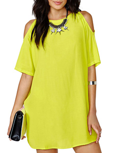 Robe droite en chiffon vert jaune d'épaules ouvertes