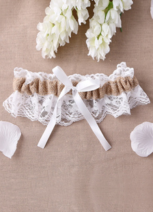 Jarretière de mariage en lin avec dentelle et nœud de haute qualité