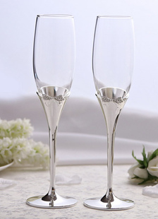 Verre à vin classique de mariage non-personnalisé à pied orné de nœud argenté