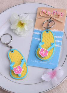 Porte-clé de mariage non-personnalisé chausson bicolore avec fleur