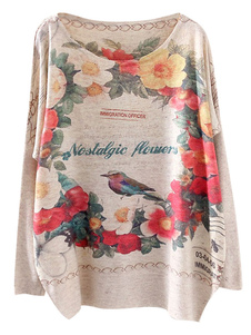 Pull imprimé floral surdimensionné manche chauve-souris