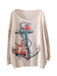 Pull imprimé d'ancre surdimensionné manche chauve-souris