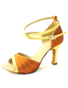 Chaussure de latine en satin à talon évasé et bout ouvert