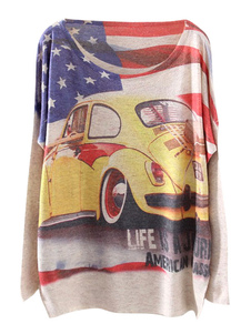 Pull imprimé drapeau et voiture manche chauve-souris