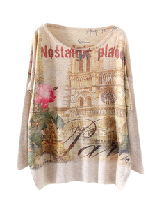 Pull femme imprimé cathédrale surdimensionné de manche chauve-souris