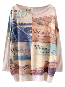 Pull femme imprimé site de tourisme surdimensionné manche chauve-souris