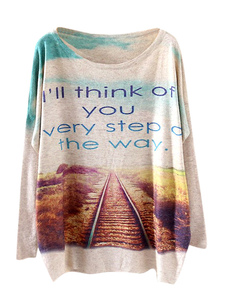 Pull femme imprimé paysage surdimensionné de manche chauve-souris