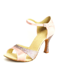 Chaussures de danse latine en satin color-block à talon évasé peep-toe
