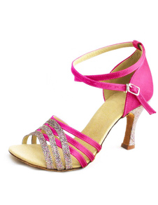 Chaussure croisée de latine color-block à talon évasé bout ouvert