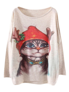 Pull imprimé de chat surdimensionné manche chauve-souris