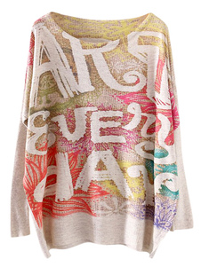 Pull imprimé lettre surdimensionné de manche chauve-souris