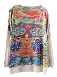Pull imprimé hibou coloré surdimensionné manche chauve-souris