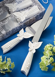 Couteau à gâteau décor papillon & Server Set avec boîte argentée