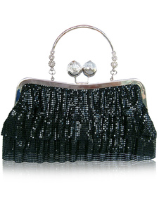 Pochette de soirée métallique avec paillettes et poignée en anneau