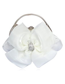 Pochette de soirée avec fleur et poignée en anneau ornée de strass