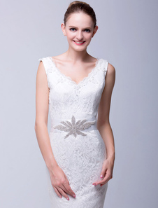 Ivoire Sash de mariage nuptiale large avec strass