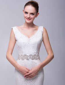 Ivoire large charme strass Sash de mariage pour la mariée