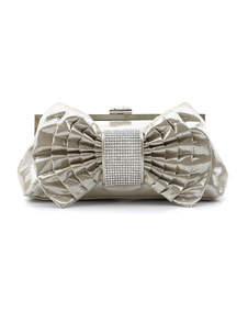 Pochette de soirée en PU unicolore avec noeud plissé à bandoulière