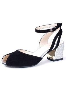 Sandales en cuir suédé avec lacet à peep-toe et talon épais