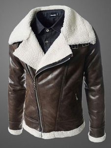 Veste homme chaude en PU avec fourrure revers cranté