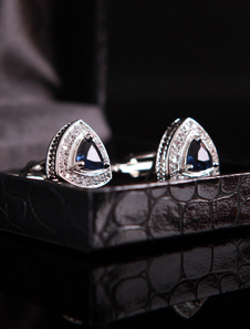 Bouton de manchette de soirée triangulaire avec strass bleue