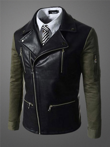 Veste homme slim en PU avec zip et col revers cranté