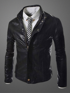 Veste homme en PU unicolore de col montant