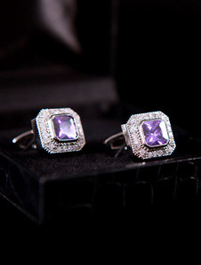 Bouton de manchette de soirée carré avec strass violette