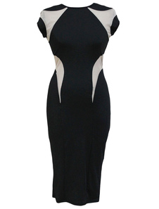 Robe bodycon en polyester bicolore color-block moulant