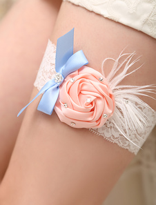 Jarretière mariage dentelle Ivoire avec plume