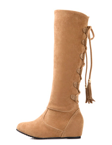 Bottes à talon compensé en cuir suédé avec frange