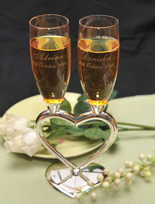 Verre à vin forme de cœur avec pied en alliage (une paire)
