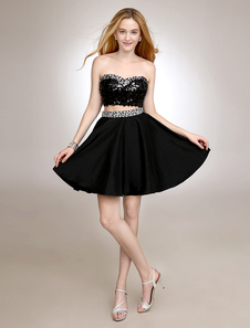 Robe de cérémonie en taffetas avec paillettes de col cœur