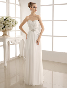 Robe de mariage plissée de col coeur à longueur plancher